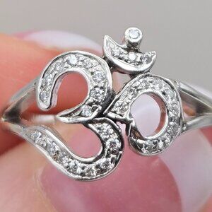14K White Gold Om Diamond Ring